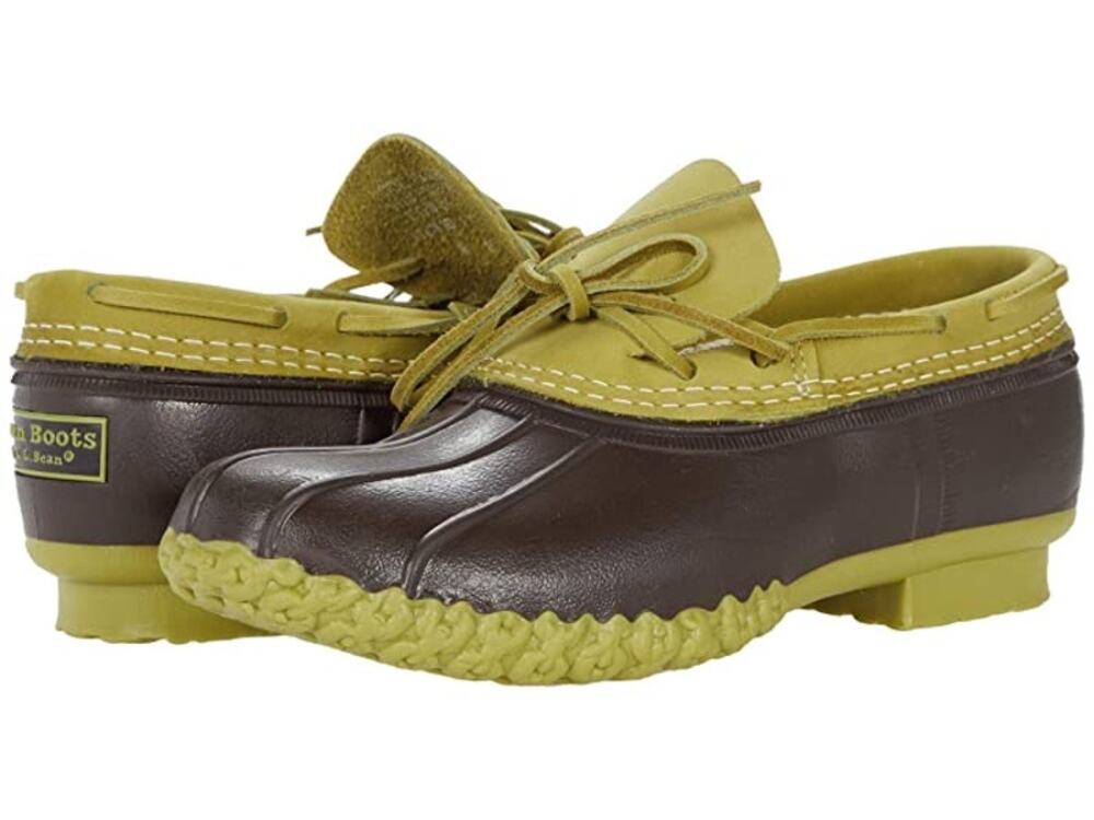 L.L. Bean Womens Moc Duck Boots Size 6 M Brown Green Leather Waterproof NWOB